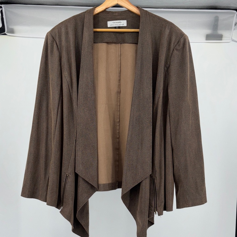 Tahari By Arthur S. Levine Drape-front Faux Leather Jacket, Size 24W